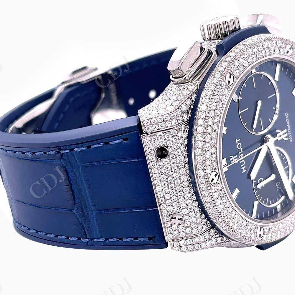 Luxurious Chrono Hublot Blue Belt Moissanite Watch customdiamjewel