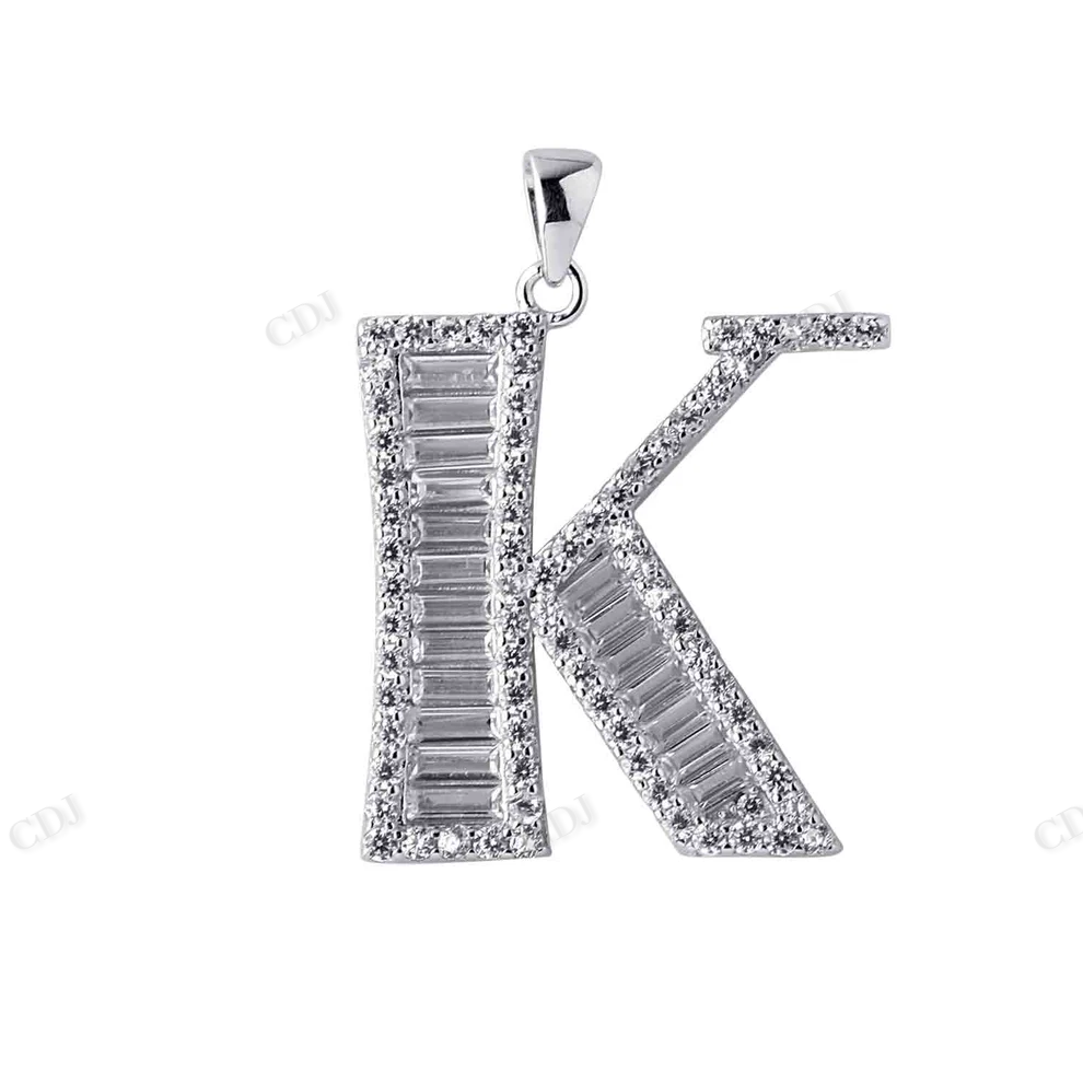 Sterling Silver Baguette K Letter Moissanite Pendant hip hop jewelry CustomDiamJewel