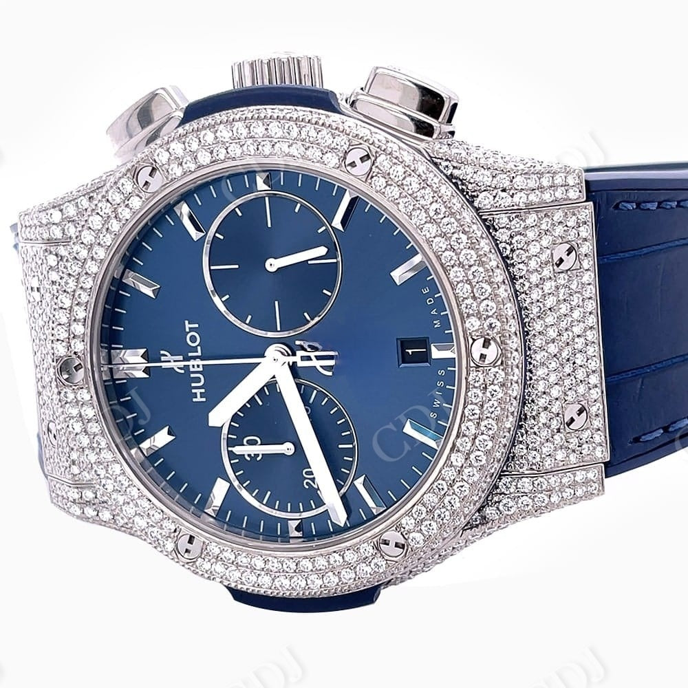 Luxurious Chrono Hublot Blue Belt Moissanite Watch customdiamjewel