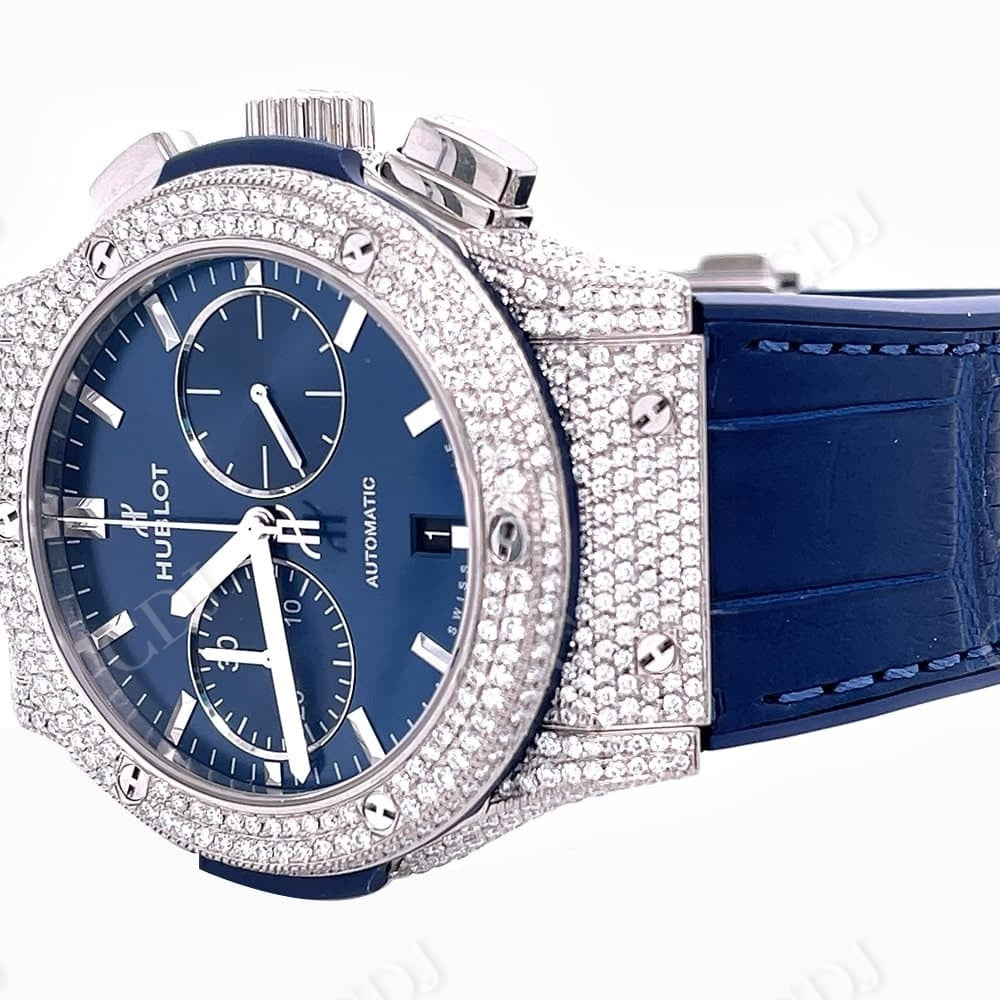 Luxurious Chrono Hublot Blue Belt Moissanite Watch customdiamjewel