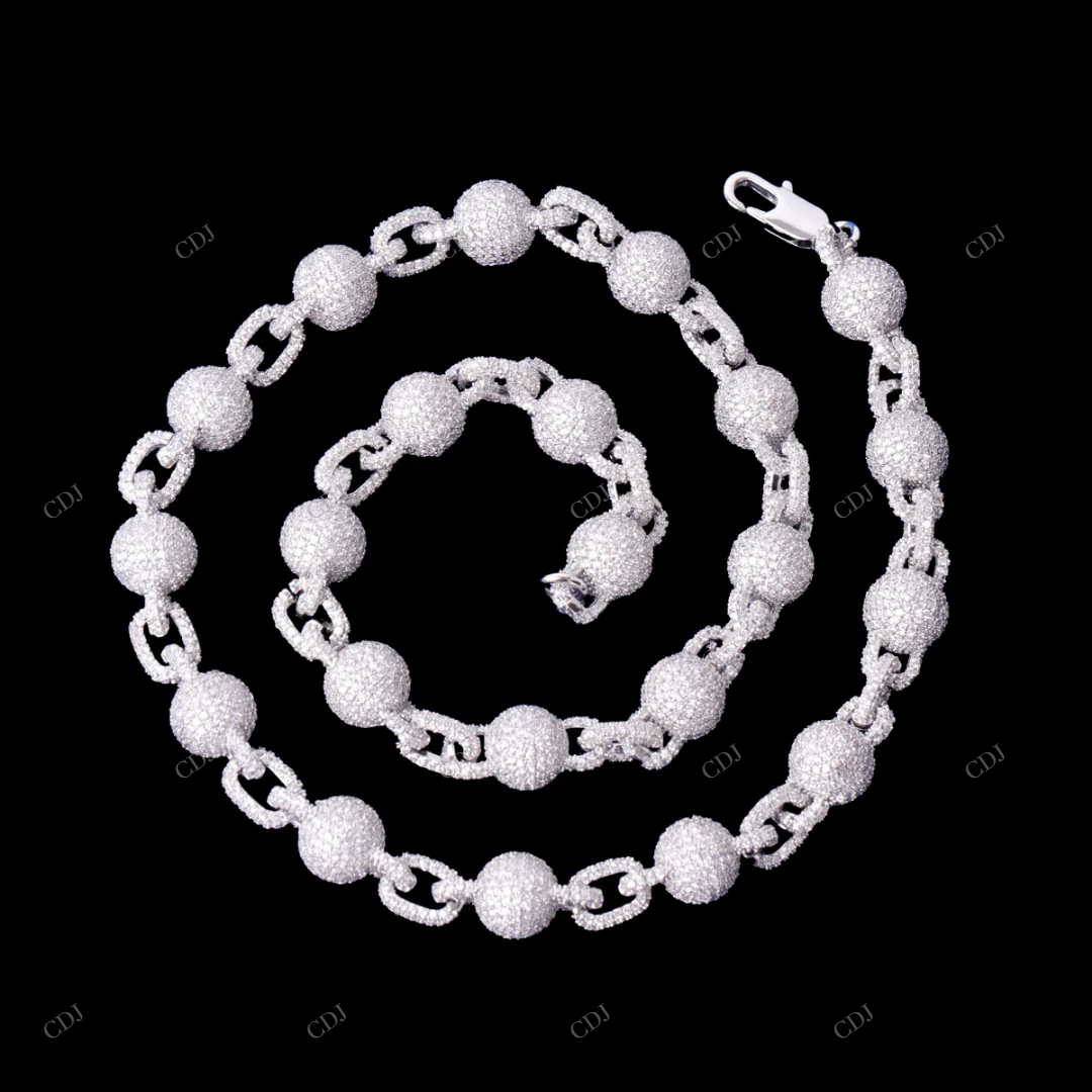 VVS Moissanite 925 Silver Ball Link Chain For Her CustomDiamJewel
