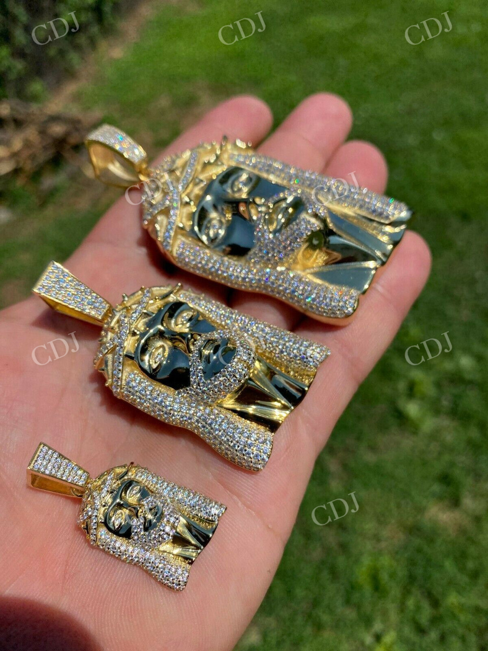 14K Gold Moissanite Iced Jesus Piece Pendant  customdiamjewel   