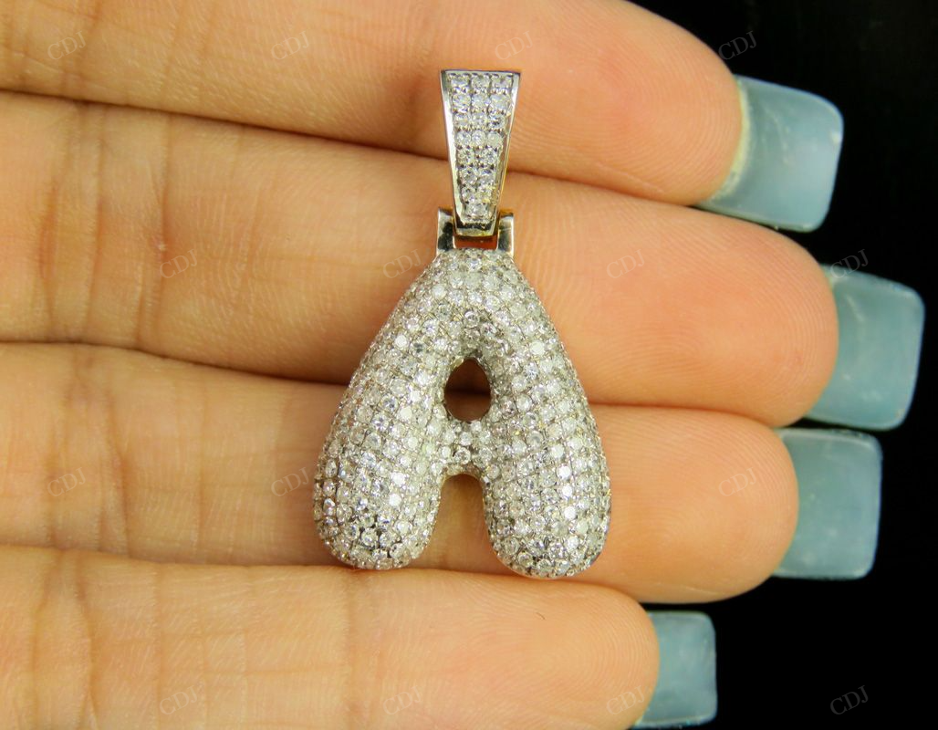 Natural Diamond 10K Yellow Gold A Letter Pendant CustomDiamJewel