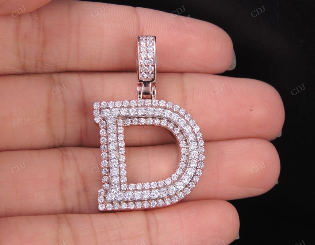 Custom Letter 'D' Initial Natural Diamond Pendent 10K Two Tone Gold CustomDiamJewel