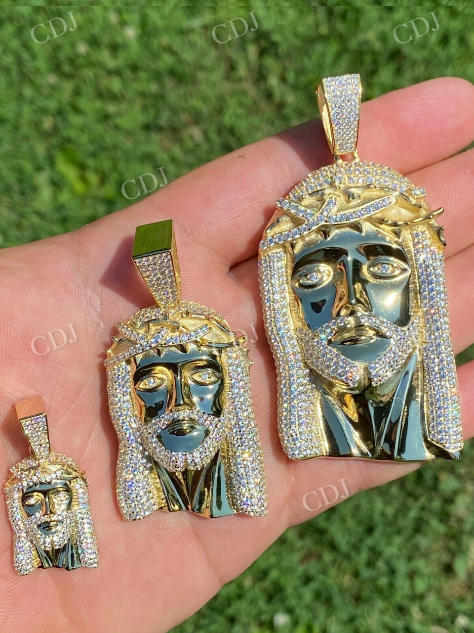 14K Gold Moissanite Iced Jesus Piece Pendant  customdiamjewel   