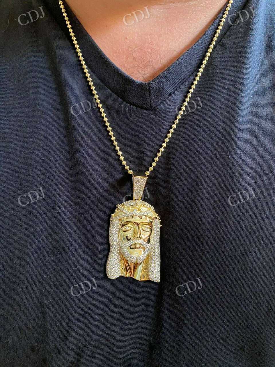 14K Gold Moissanite Iced Jesus Piece Pendant  customdiamjewel   
