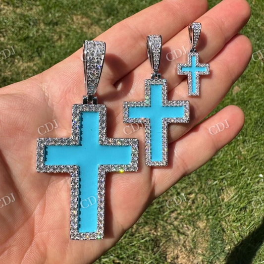 Round Diamond Light Blue Enamel Hip Hop Pendant  customdiamjewel   