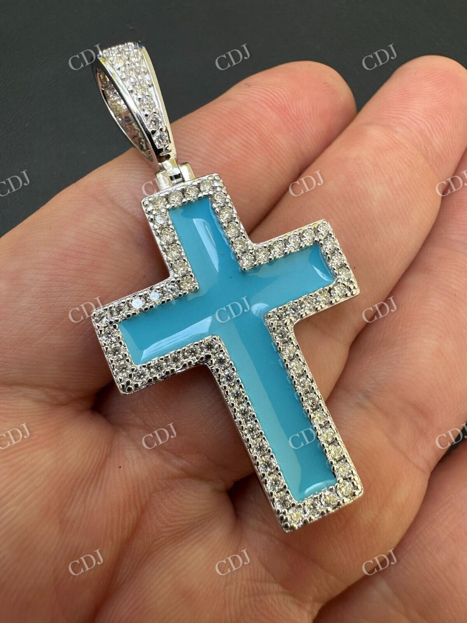 Round Diamond Light Blue Enamel Hip Hop Pendant  customdiamjewel   