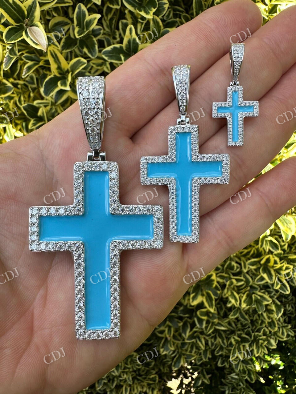 Round Diamond Light Blue Enamel Hip Hop Pendant  customdiamjewel   