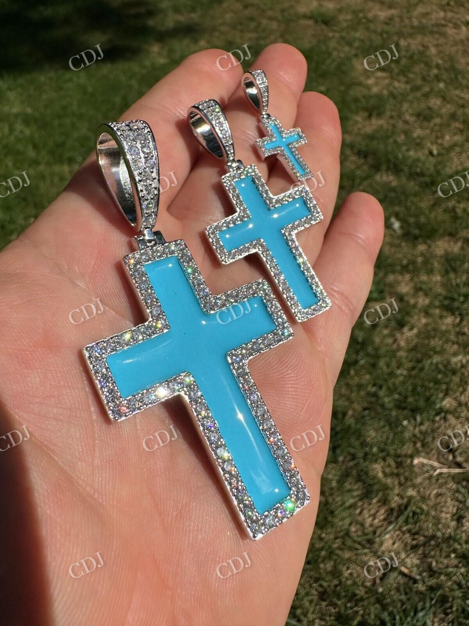 Round Diamond Light Blue Enamel Hip Hop Pendant  customdiamjewel   
