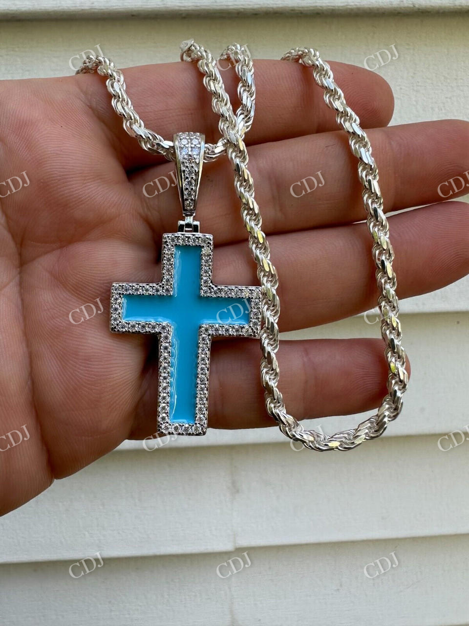 Round Diamond Light Blue Enamel Hip Hop Pendant  customdiamjewel   