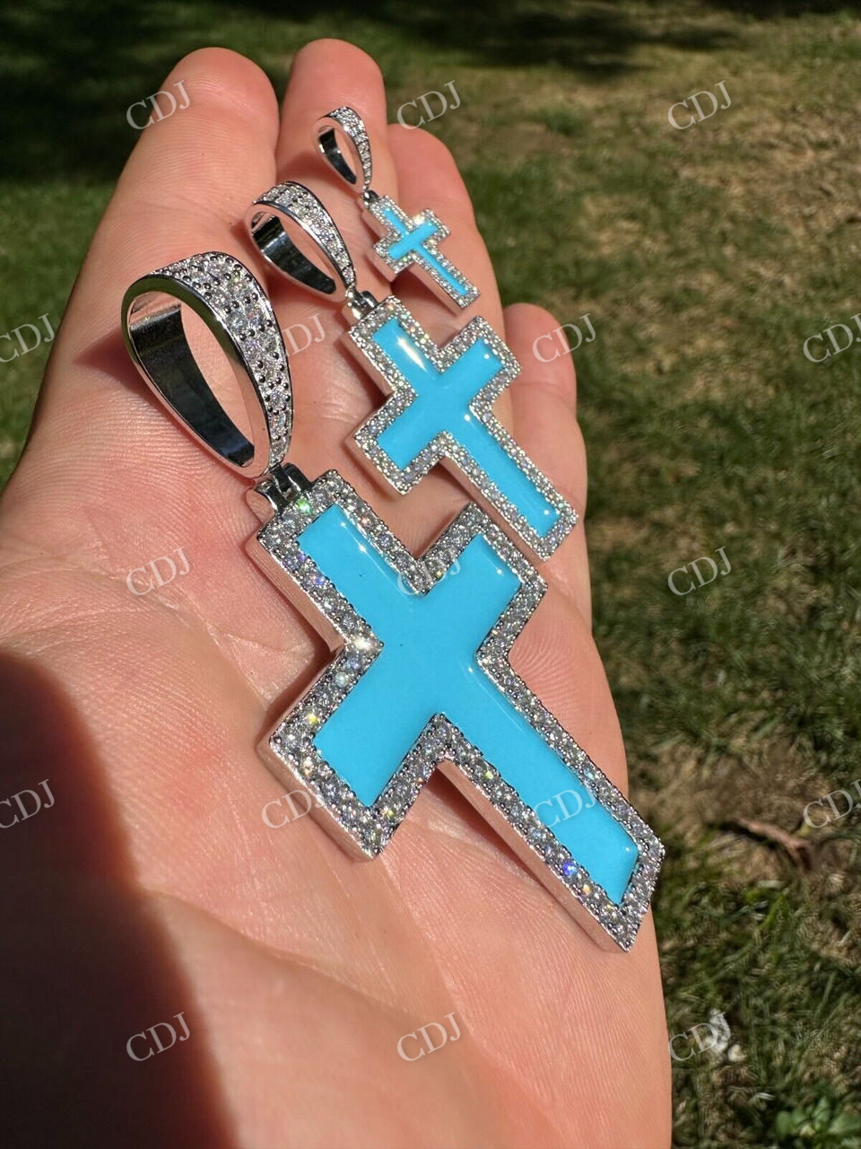 Round Diamond Light Blue Enamel Hip Hop Pendant  customdiamjewel   