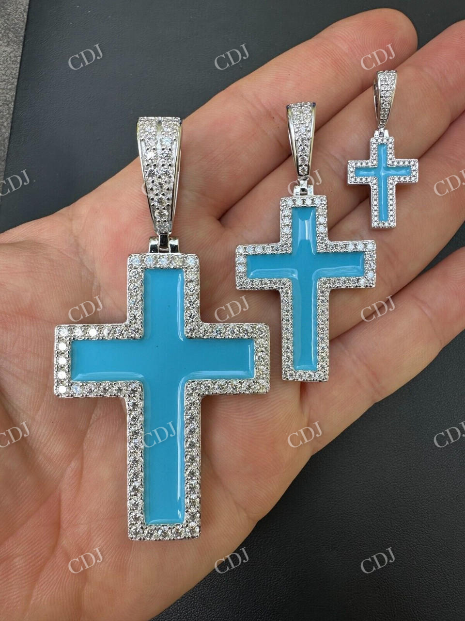 Round Diamond Light Blue Enamel Hip Hop Pendant  customdiamjewel   