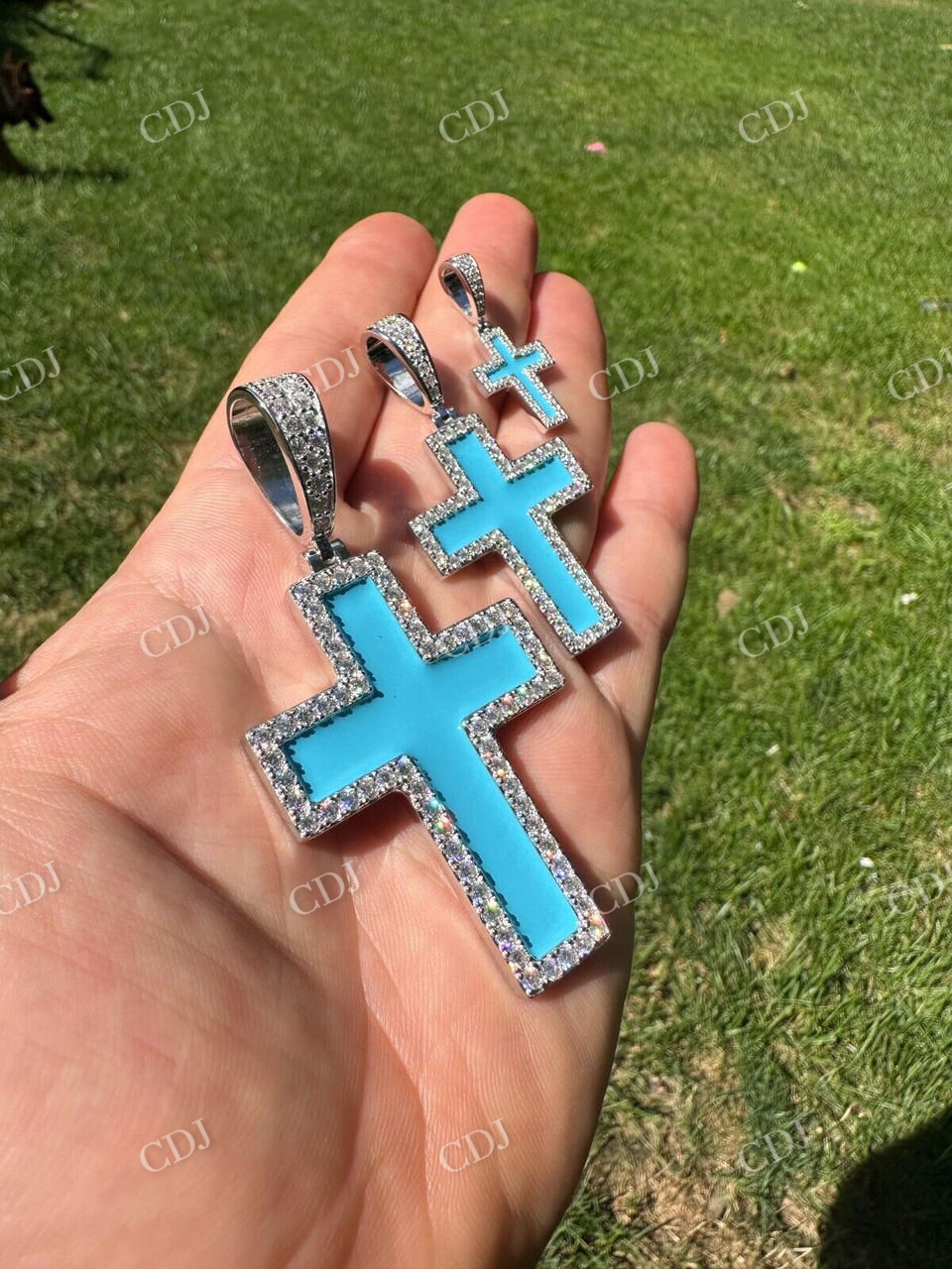 Round Diamond Light Blue Enamel Hip Hop Pendant  customdiamjewel   