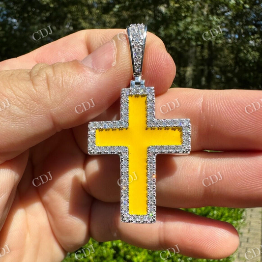 Men's Round Diamond Yellow Enamel Pendant  customdiamjewel   