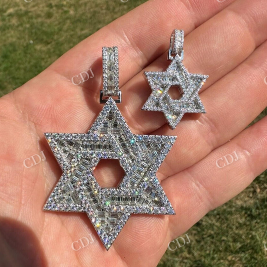 Baguette And Round Diamond Iced Out Pendant  customdiamjewel   