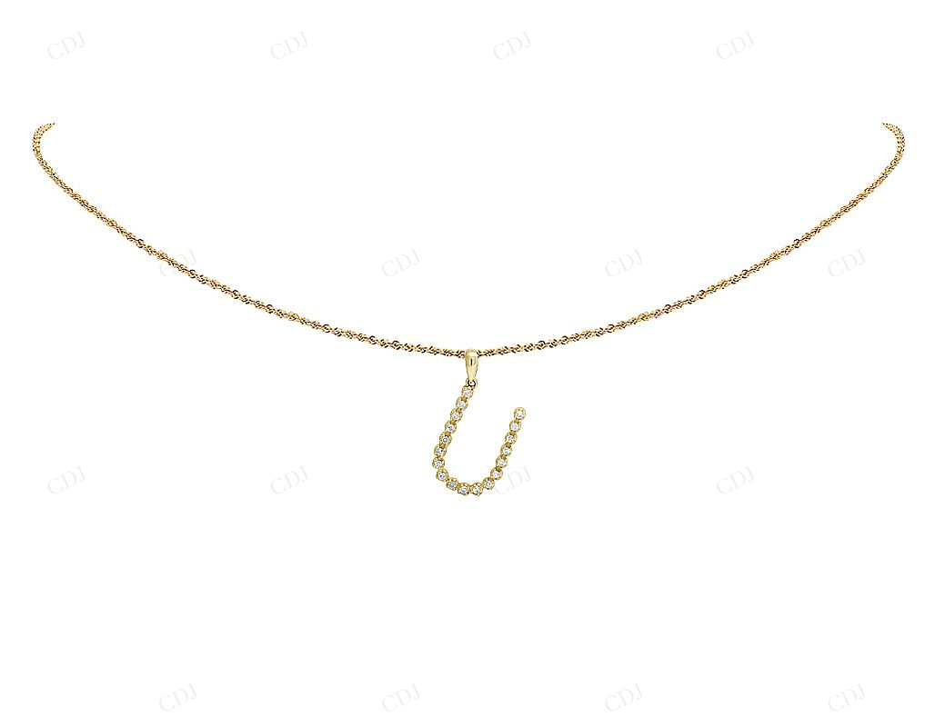 1" 10K Gold 1 Row Initial Letter U Diamond Pendant CustomDiamJewel