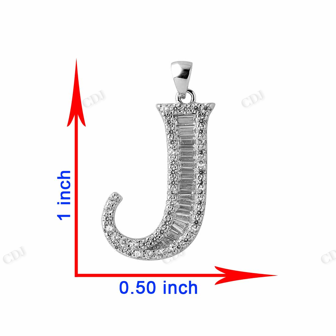 Sterling Silver Baguette J Letter Moissanite Pendant hip hop jewelry CustomDiamJewel