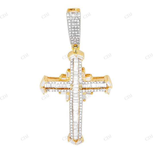 1.5 Inch 10k Yellow Gold Baguetter Lab Grown Diamond Cross Pendant Hip Hop Pendent CustomDiamJewel