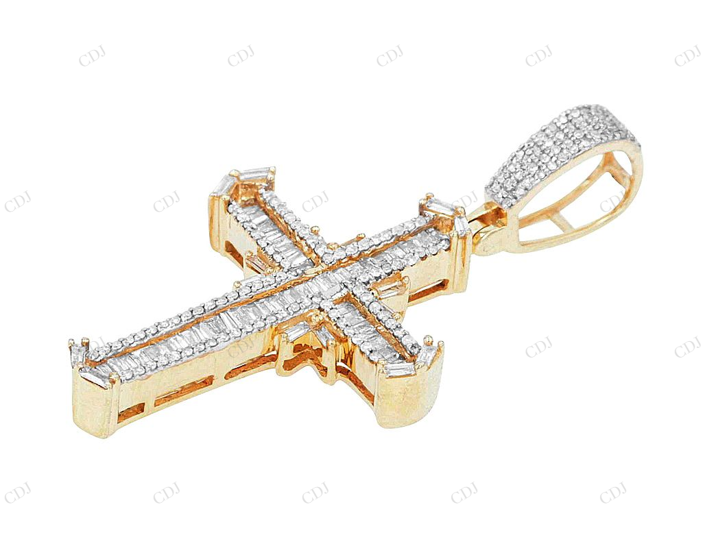 1.5 Inch 10k Yellow Gold Baguetter Lab Grown Diamond Cross Pendant Hip Hop Pendent CustomDiamJewel