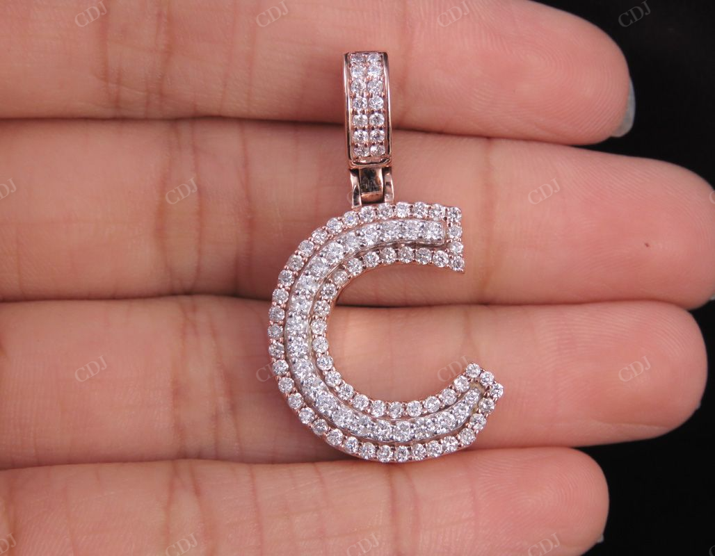 1.5" 1.35 CTW Real Diamond 10K Gold Letter 'C' Initial Pendant CustomDiamJewel