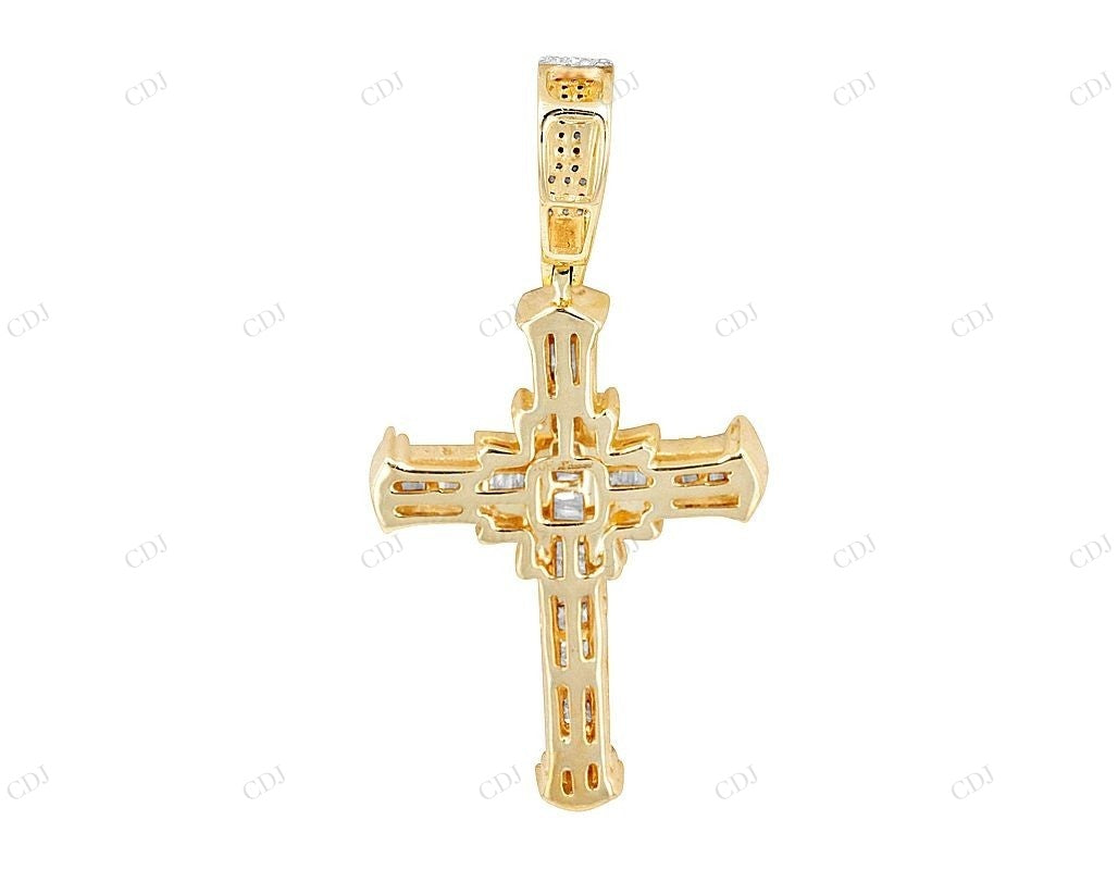 1.5 Inch 10k Yellow Gold Baguetter Lab Grown Diamond Cross Pendant Hip Hop Pendent CustomDiamJewel
