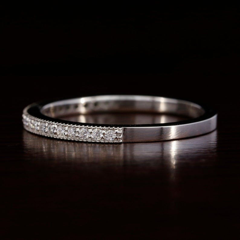 Half eternity Moissanite Wedding Art Deco Band  customdiamjewel   