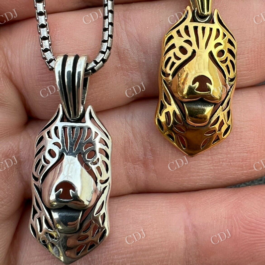 14K Gold Pit Bull Dog Cane Corso Pendant  customdiamjewel   