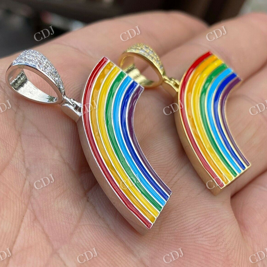 925 Sterling Silver Gay Lesbian Pride Rainbow Diamond Pendant  customdiamjewel   