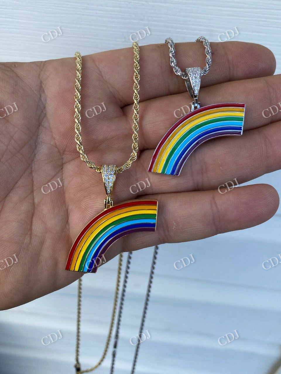 925 Sterling Silver Gay Lesbian Pride Rainbow Diamond Pendant  customdiamjewel   
