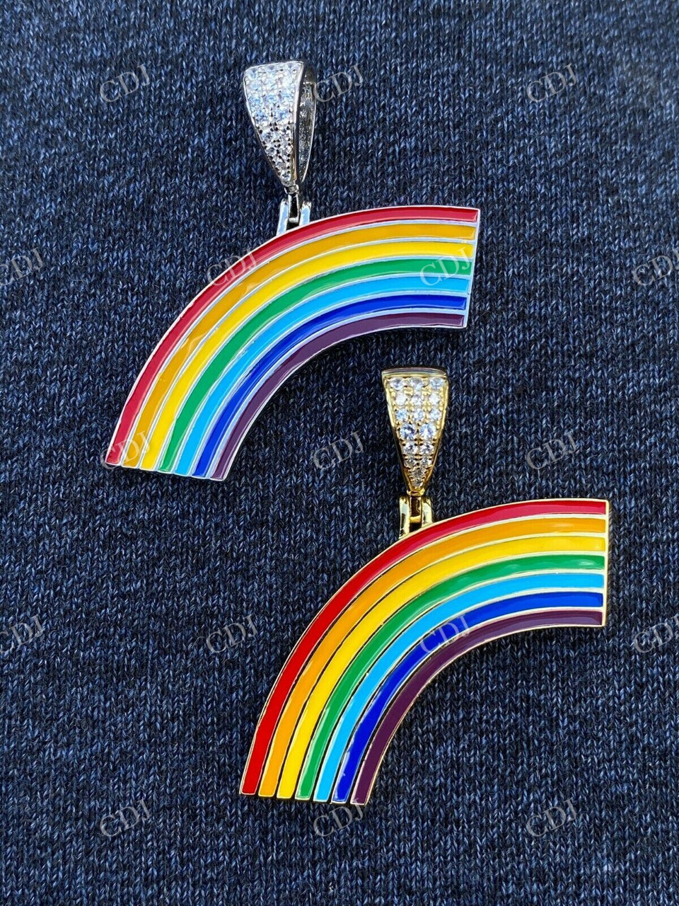 925 Sterling Silver Gay Lesbian Pride Rainbow Diamond Pendant  customdiamjewel   