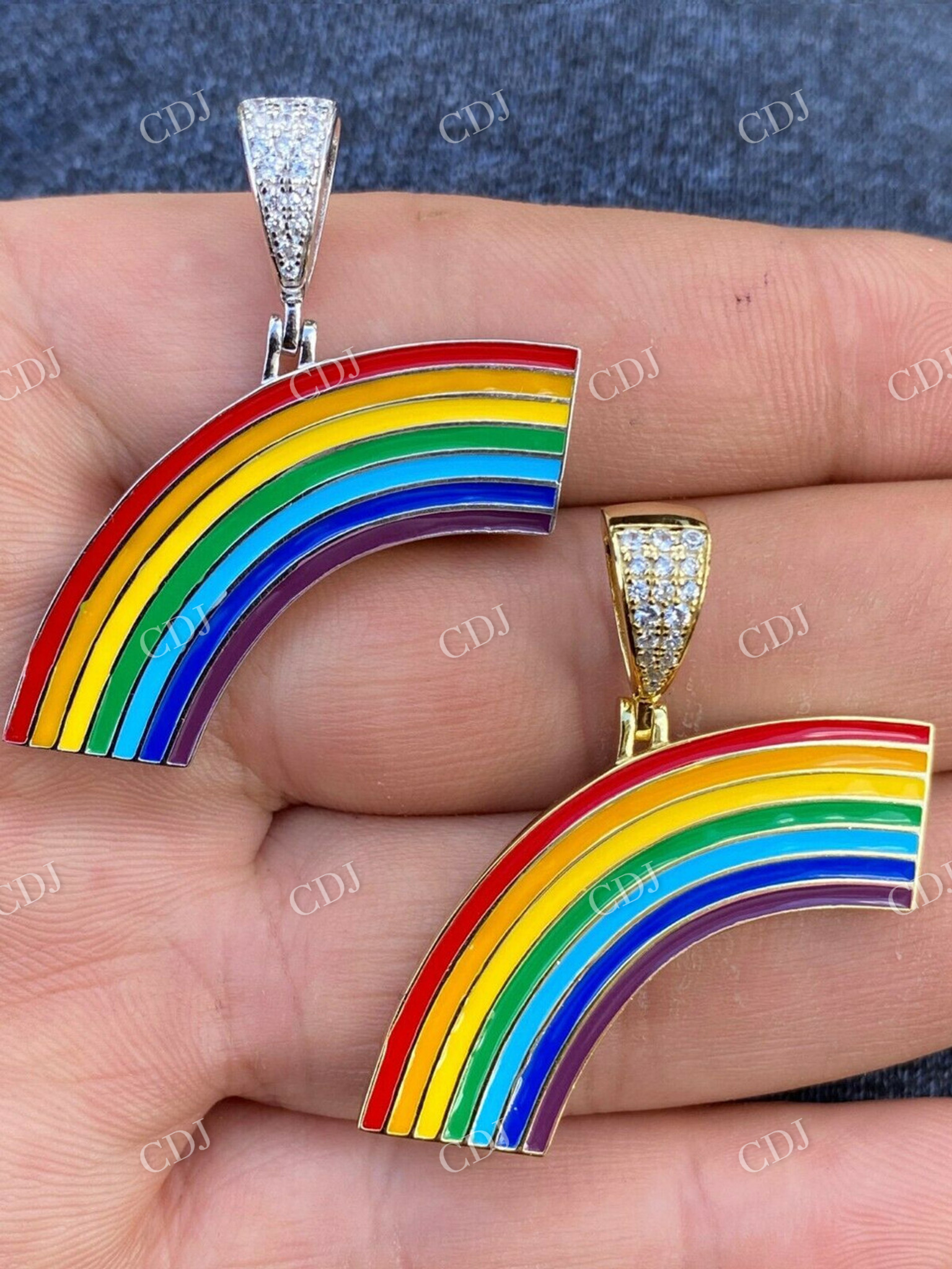 925 Sterling Silver Gay Lesbian Pride Rainbow Diamond Pendant  customdiamjewel   
