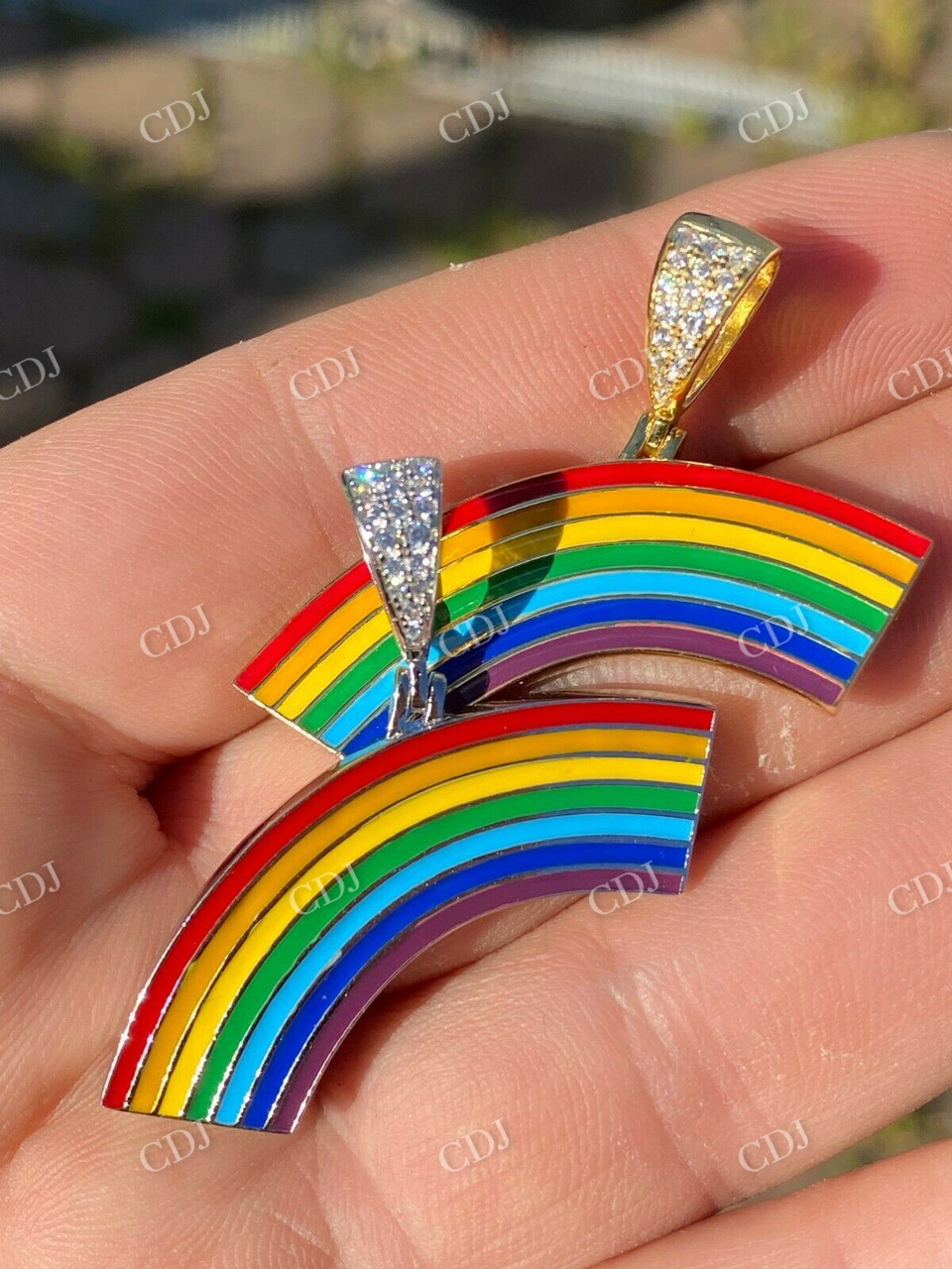 925 Sterling Silver Gay Lesbian Pride Rainbow Diamond Pendant  customdiamjewel   