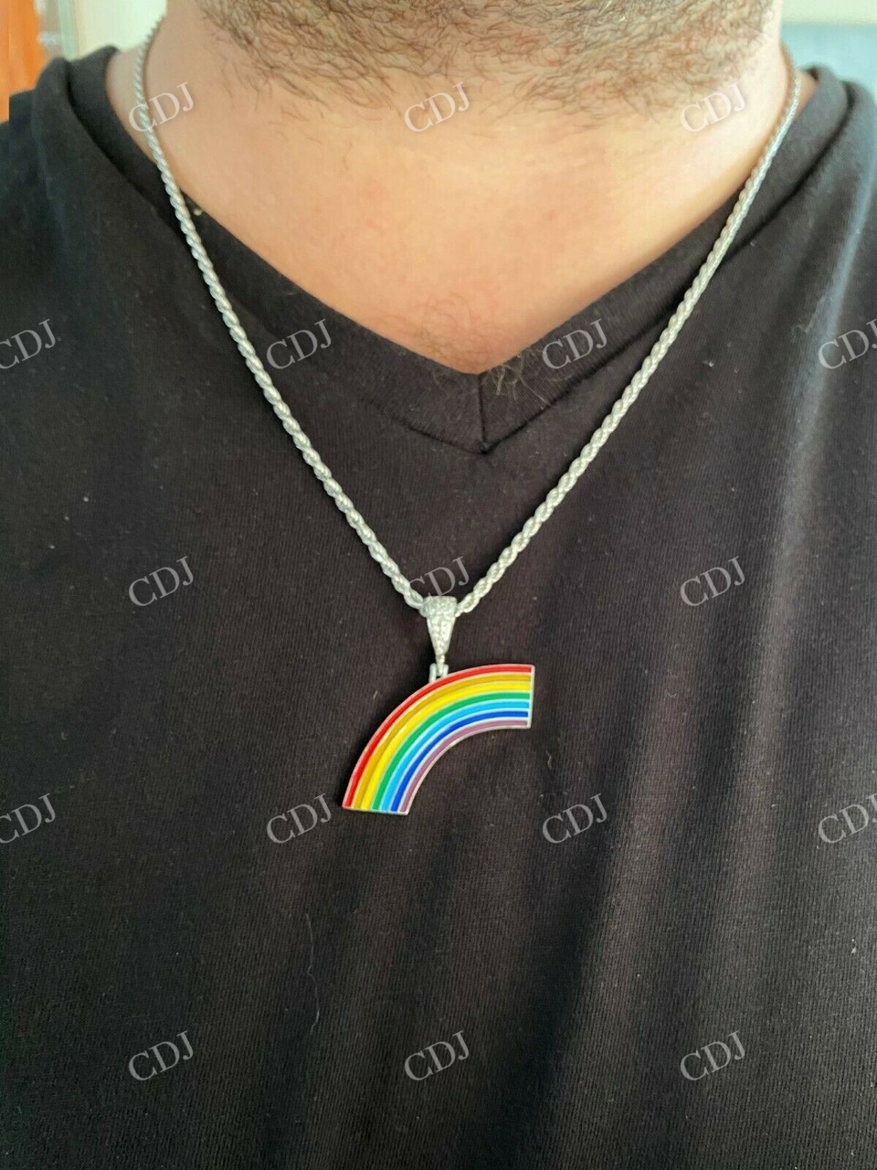 925 Sterling Silver Gay Lesbian Pride Rainbow Diamond Pendant  customdiamjewel   