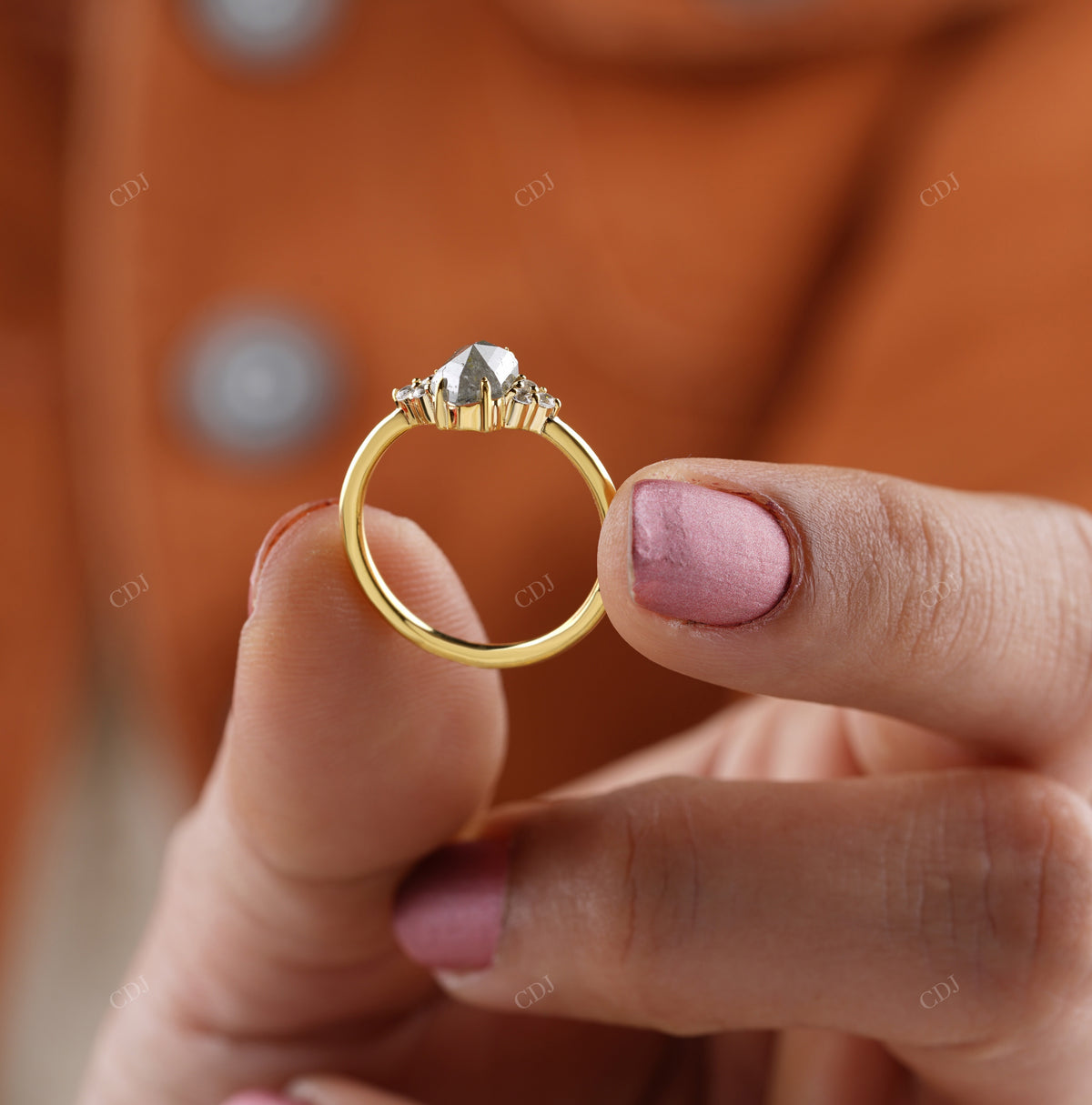 Hexagon Salt and Pepper Solitaire Ring customdiamjewel