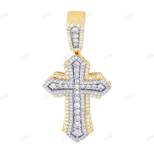1.5 CTW Lab Grown Diamond 10K Yellow White Gold Cross Pendant Hip Hop Pendent CustomDiamJewel