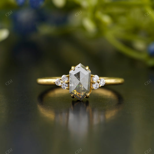 Hexagon Salt and Pepper Solitaire Ring customdiamjewel