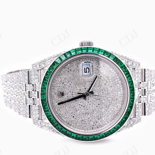 Custom Green Princess Bezel Fully Iced Out Rolex Watch customdiamjewel