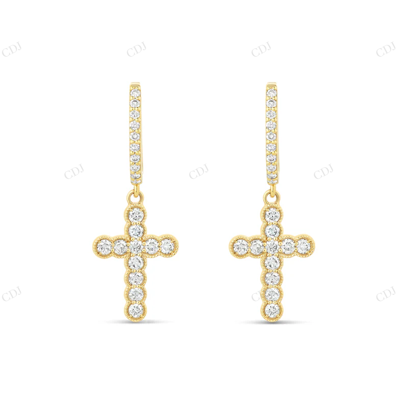 14k Gold Cross Moissanite Diamond Huggie Earrings Stud earrings CustomDiamJewel