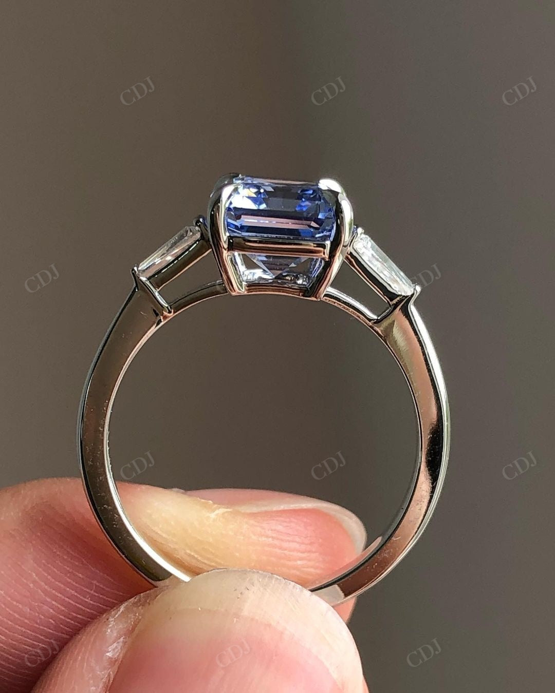 Vintage Emerald Cut Blue Moissanite Ring customdiamjewel