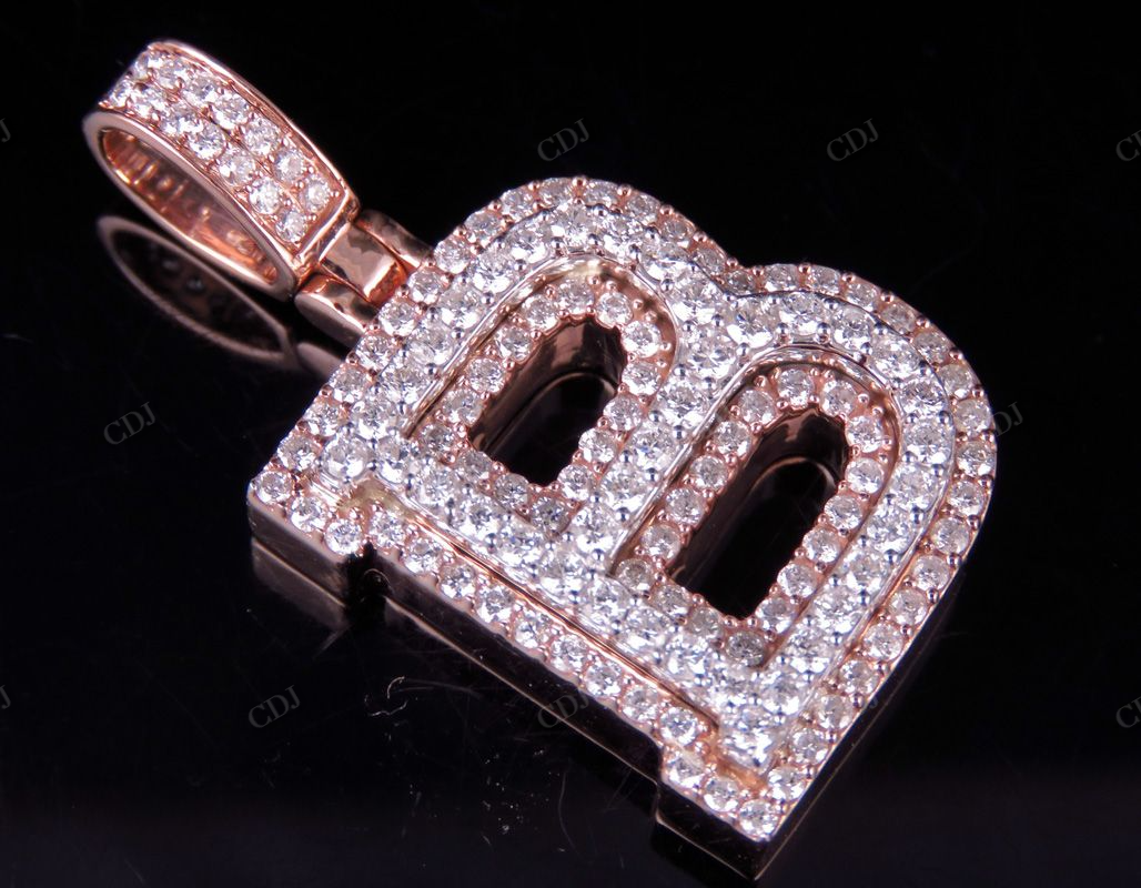 1.5" 1.8 CTW 10K Two Tone Gold Real Diamond 3D Initial 'B' Letter Pendant CustomDiamJewel