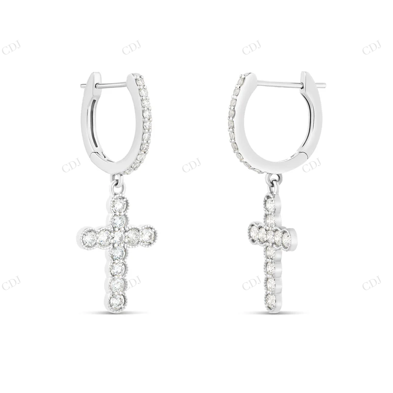 14k Gold Cross Moissanite Diamond Huggie Earrings Stud earrings CustomDiamJewel