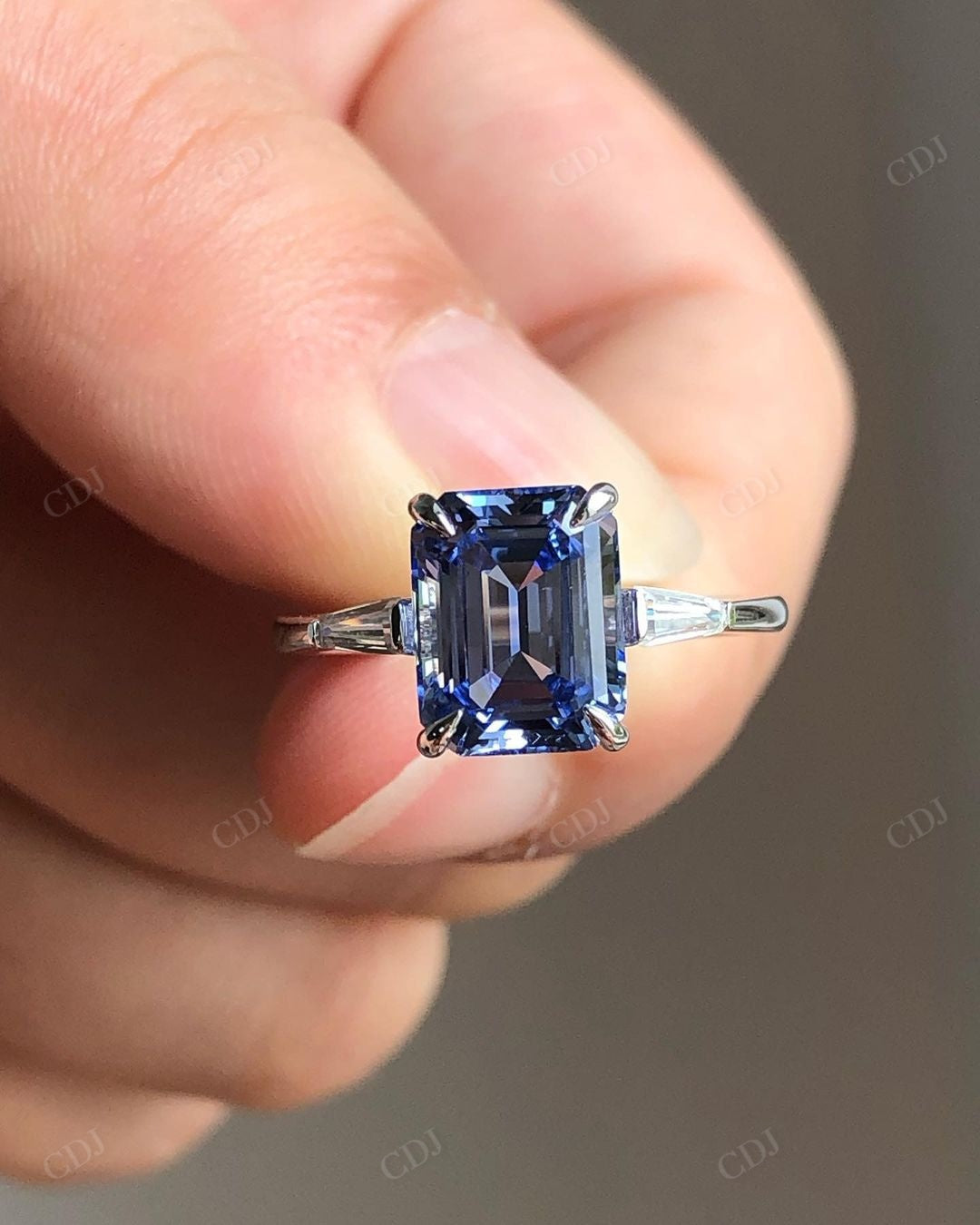 Vintage Emerald Cut Blue Moissanite Ring customdiamjewel