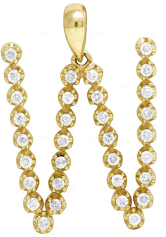 1" Natural Diamond 10K Gold W Initial Letter Pendant CustomDiamJewel