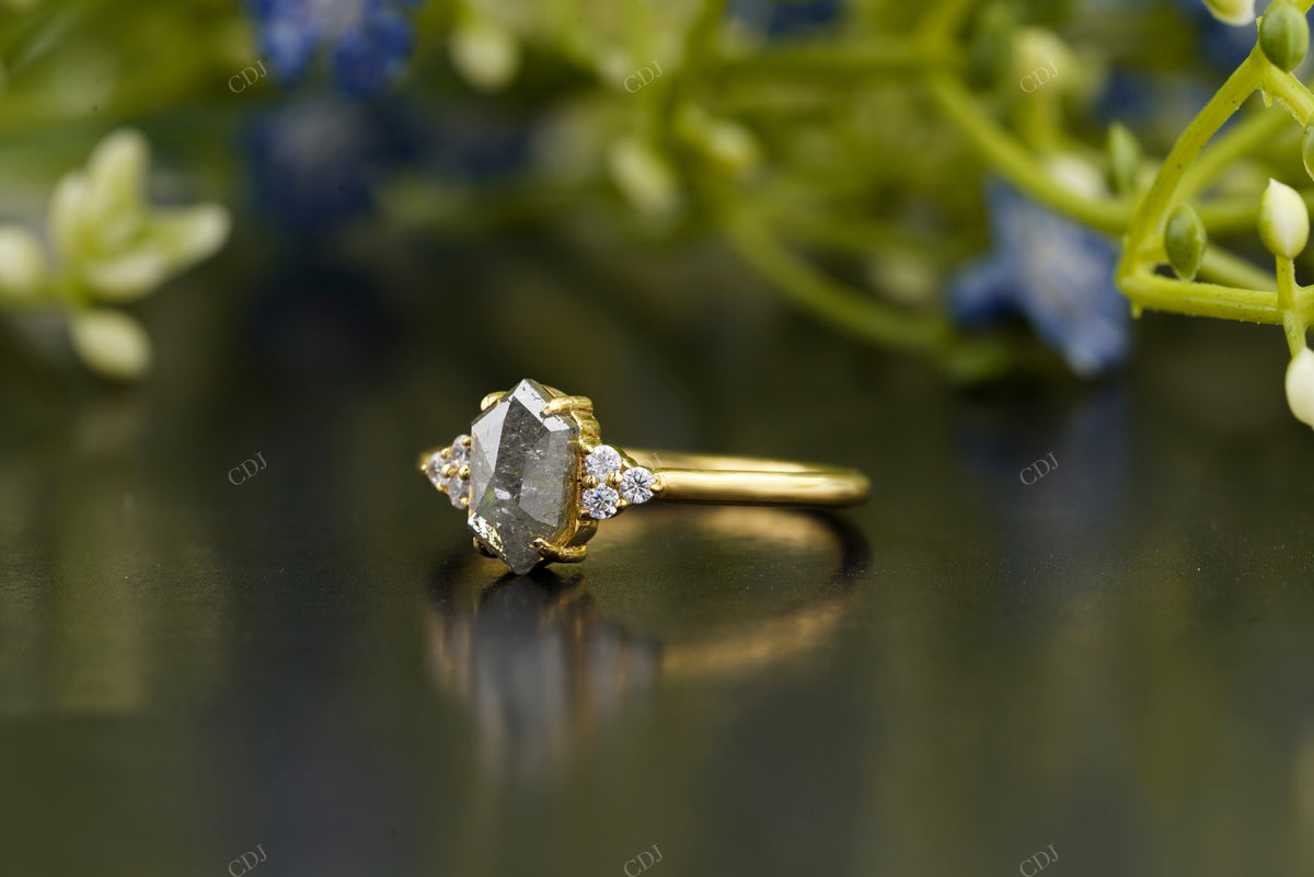 Hexagon Salt and Pepper Solitaire Ring customdiamjewel