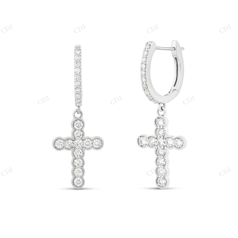 14k Gold Cross Moissanite Diamond Huggie Earrings Stud earrings CustomDiamJewel