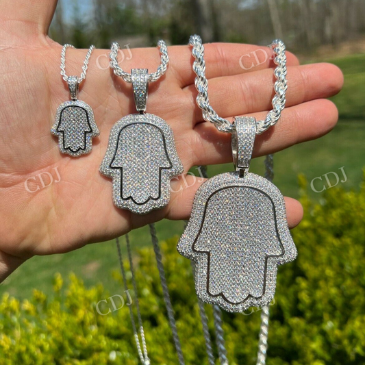 Lab Grown Diamond Hamsa Hand Iced Pendant  customdiamjewel   