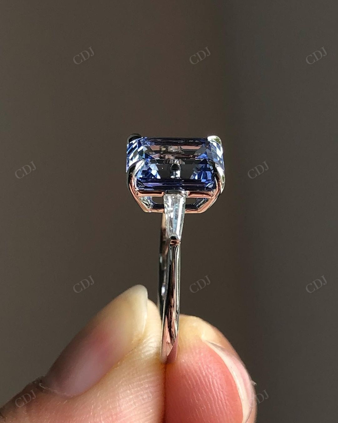 Vintage Emerald Cut Blue Moissanite Ring customdiamjewel