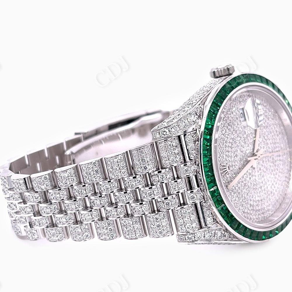 Custom Green Princess Bezel Fully Iced Out Rolex Watch customdiamjewel
