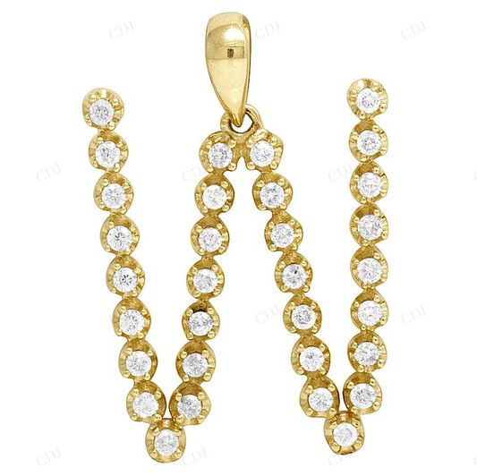 1" Natural Diamond 10K Gold W Initial Letter Pendant CustomDiamJewel